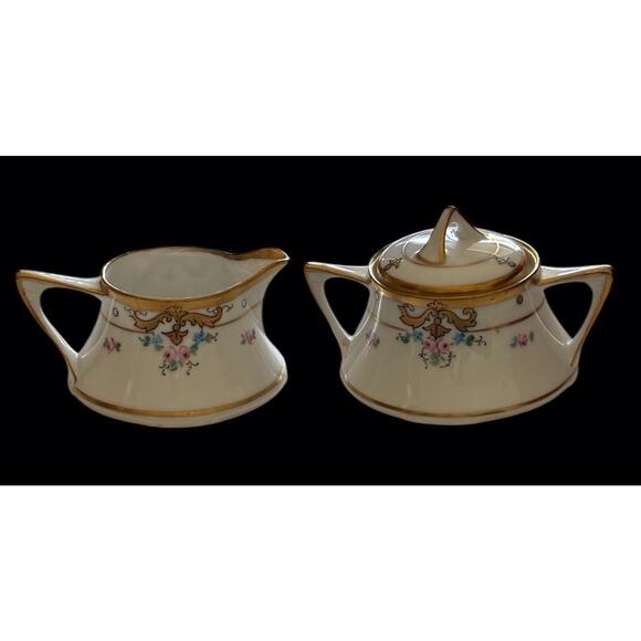 W A Pickard Other - W A Pickard China Hand Painted Lidded Sugar & Creamer Antique Floral Gold Trim